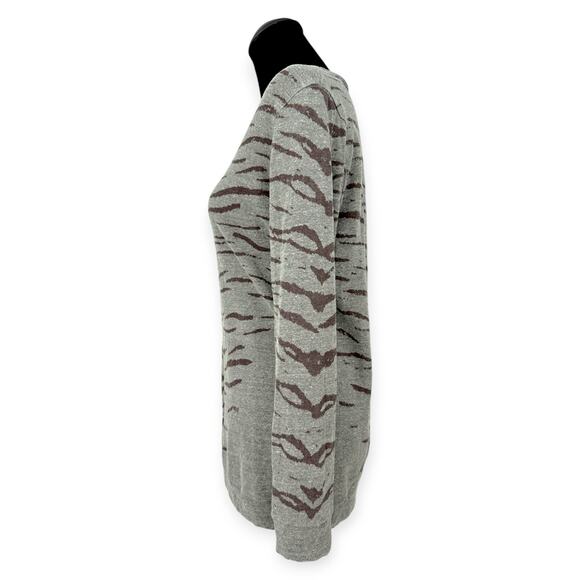 Monrow | Medium | Heather Gray Tiger Print Round Neck Raglan Boyfriend Sweater - Picture 5 of 7